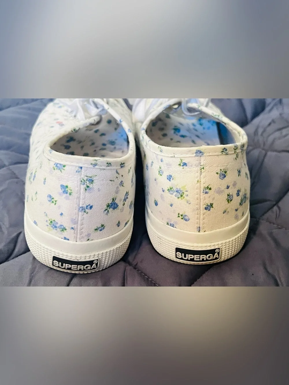 Superga Blue and Green Floral Sneakers in size 10